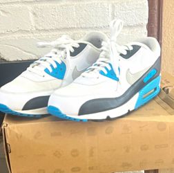 Nike Air Max 90 Men Low Top Sneakers White/Black Zen Grey Blue  stockx authentic
