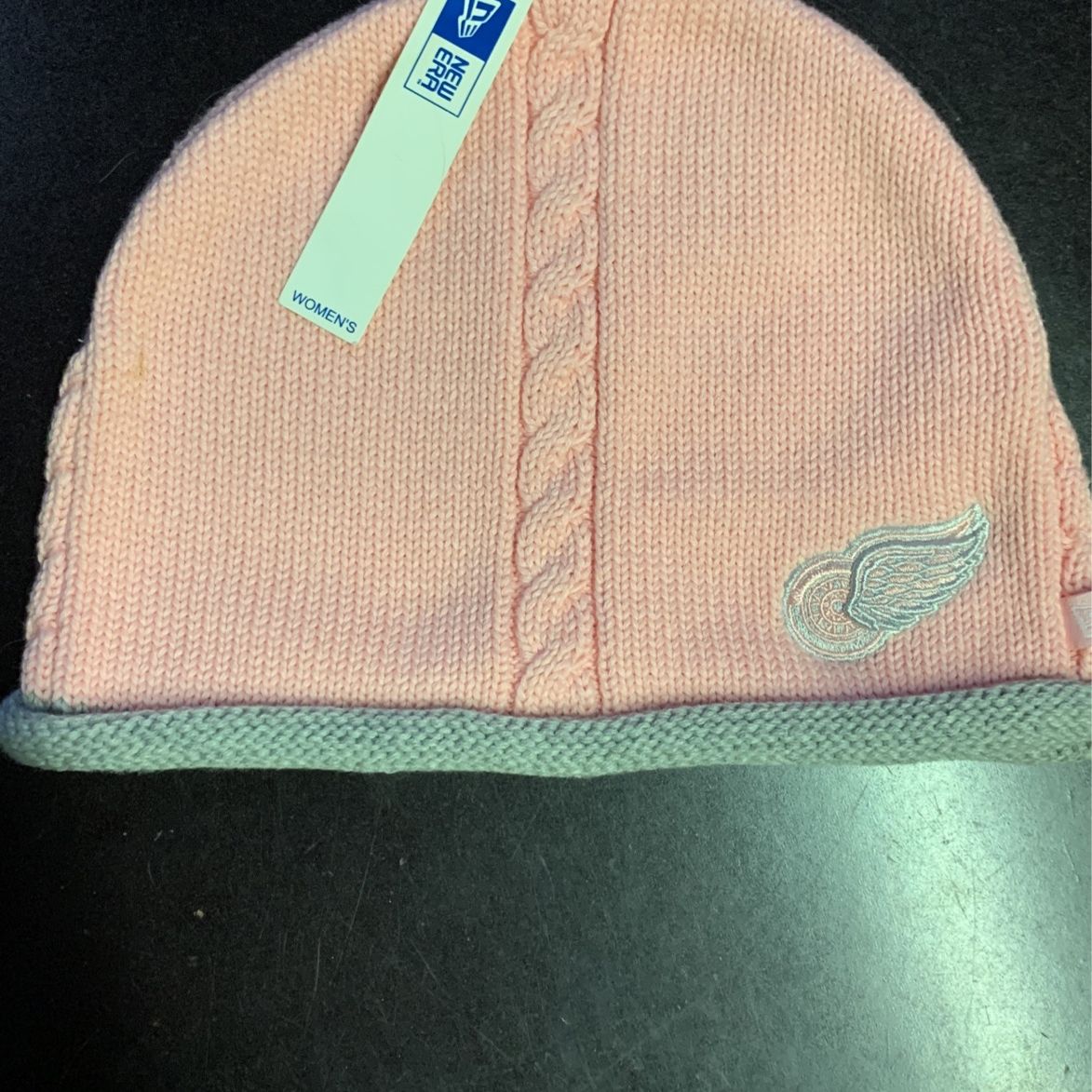 Pink and gray knit skullcap