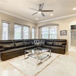 6 Piece black Leather Sofa,3 Recliners With Powered Headrests-bought at Bloomingdales 