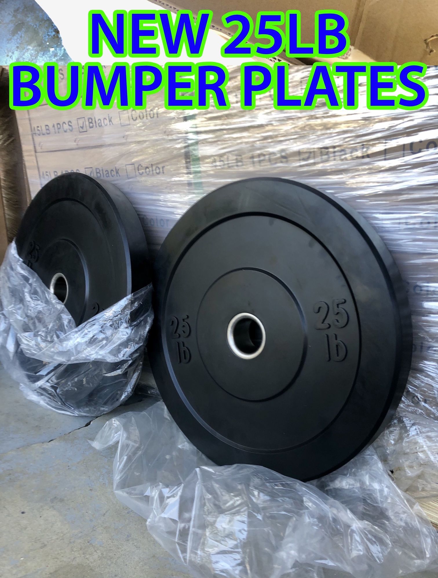 NEW 25lb Rubber Bumper Plates Olympic Weights Home Gym Fitness