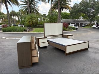 Beautiful Bedroom Set Queen Size MDF Wood Brown And White Color Like New By Vietnam Furniture