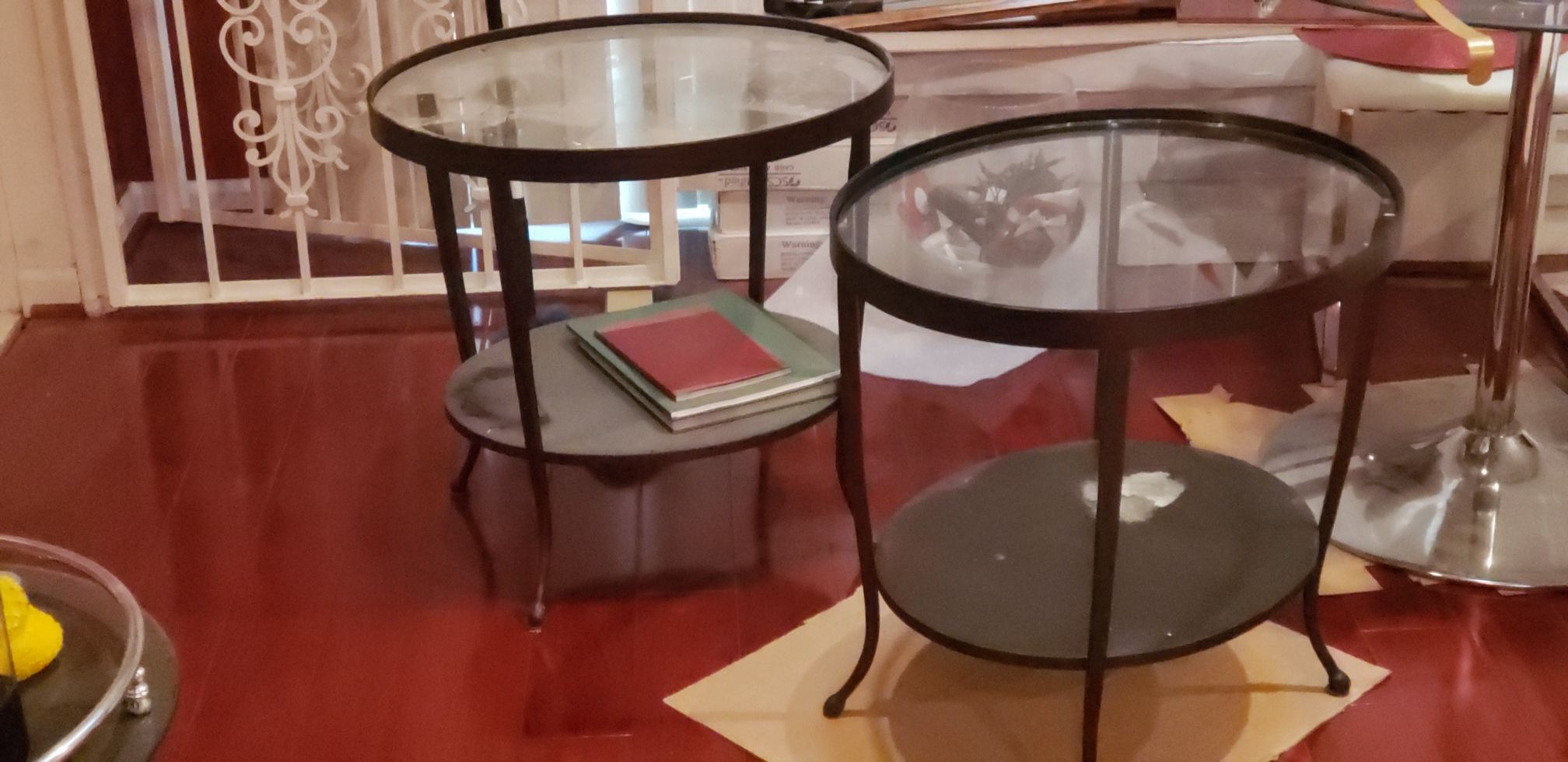 Free with minimum donfation 2 black Cast lron glass end tables