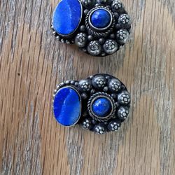Lapis and Silver Clip On Earrings