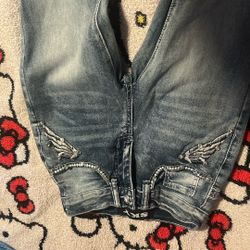 cute skull wings washed color jeans 