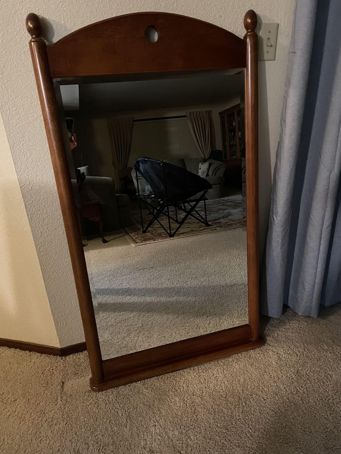 Large Framed Beviled Mirror. 24” Wide, 39” Tall.