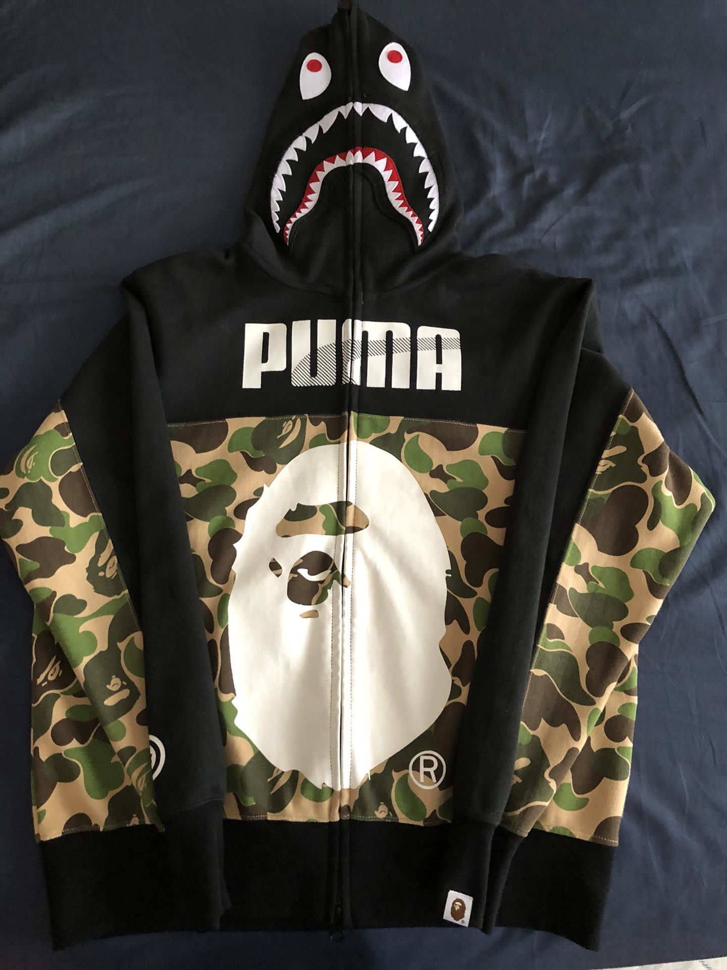 *RARE* Bape x Puma Collab Full Zip Up Shark Hoodie