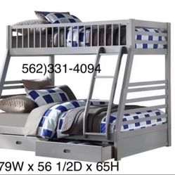 Expresso / Gray Full / Twin Wooden Bunkbed With Both Nice Mattresses Included  👈🏼 