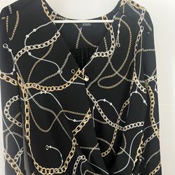 Guess Chain-Print High-Low Surplice Top