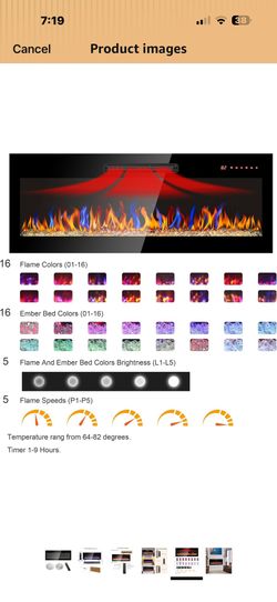 36-Inch Recessed Ultra Thin Electric Fireplace with Remote - Multi-Color Flame & Ember Bed LED Heater for Wall-Mounted or Built-in Installation 68 200