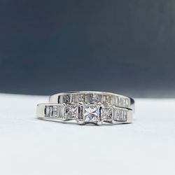 10k solid white Gold Engagement And Wedding Ring  1 ct