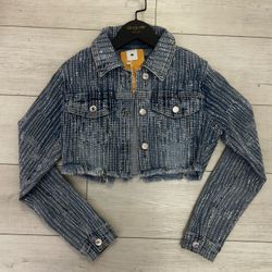 Rhinestone Denim Cropped Jacket