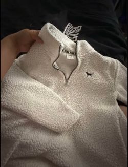 SMALL White PINK Sherpa Pullover