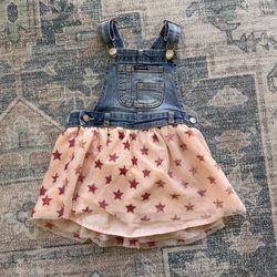 Jordache 2T Girls Overalls Tutu Pink Star Pattern