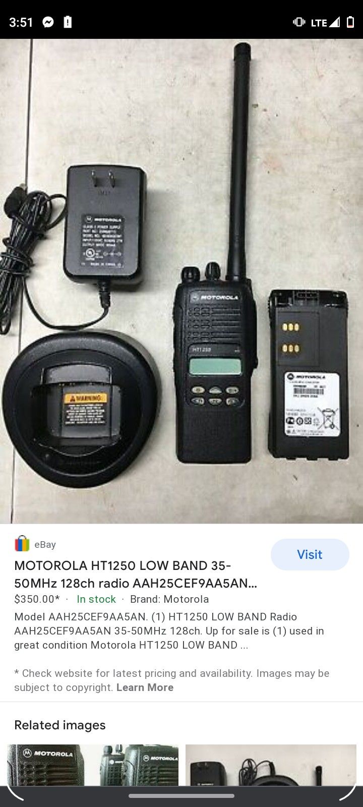 Motorola HT1250 Low Band 35-50 MHz 128 Radio And Head Set