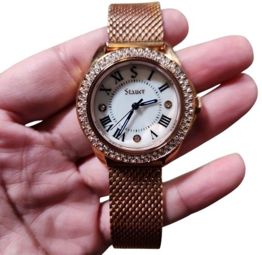Stauer 30402 Rose Gold Mesh Band Bling Trim Watch