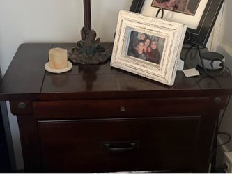 Cal king  Wood bed  frame high , and nightstand