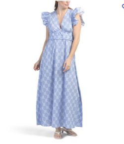 SAIL TO SABLE Flutter Sleeve Bow Printed Maxi Dress size M