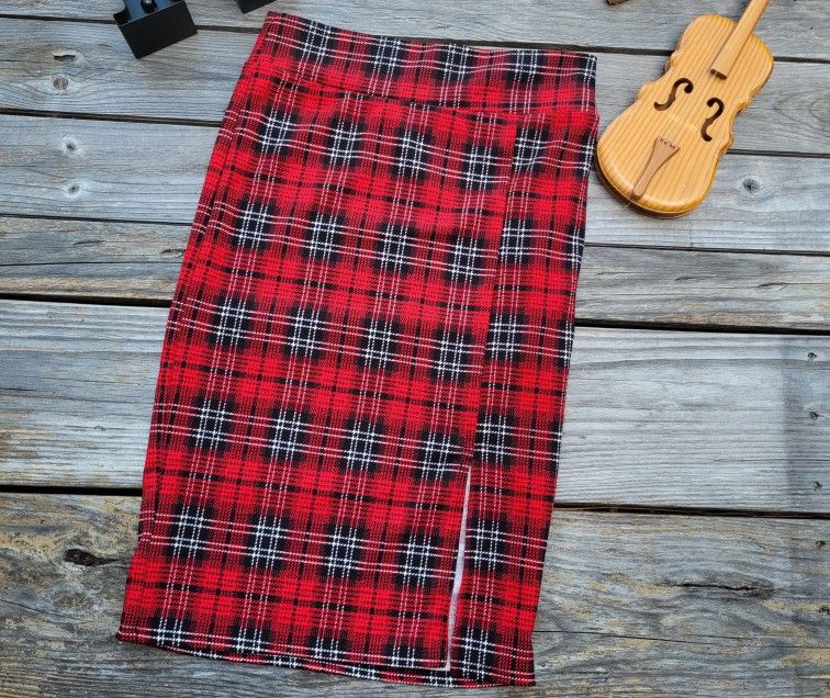 Rainbow Plaid Pencil Skirt