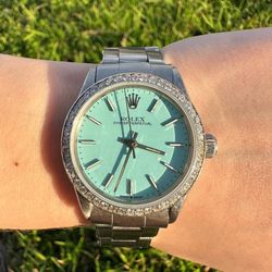 Rolex Oyster Perpetual 31mm stainless steel Tiffany blue dial diamond bezel