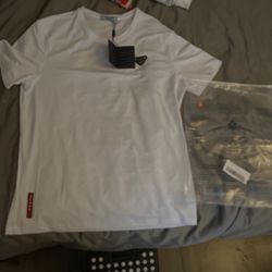 Prada White XL T Shirt ( Rubber Logo )