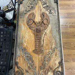 Vintage Hand made rustic nautical coastal lobster wood carved coffee table 
