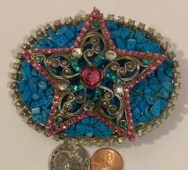 Vintage Metal Belt Buckle, Nice Star Design, with Lots of Bling Design, Nice Western Design, 3 3/4" x 3", Cowboy Style, Heavy Duty, Quality, Made in U