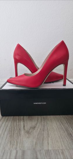 Red Leather Stiletto High Heels Pumps