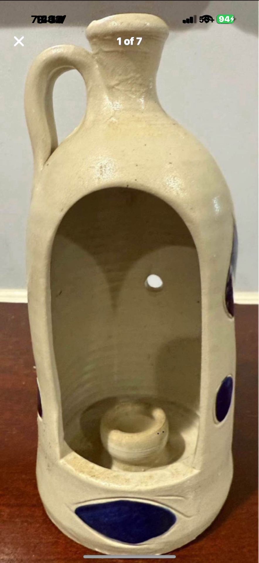 Williamsburg Pottery Salt-Glazed Open- Faced Jug Candle Holder