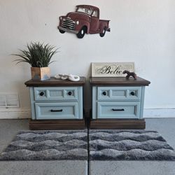 Refinished Light Green Pair of Nightstands 