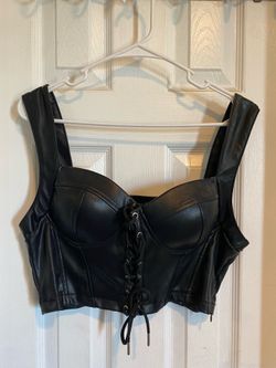 Black Faux Leather Crop Tie Up Tank Top NWT L