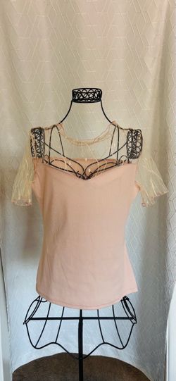 Pink Ribbed Top with Mesh Sleeves