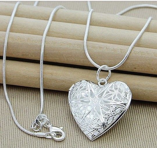 .925 Solid Sterling Silver Necklace with Heart Locket pendant
