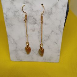 3" Dangle Yellowish Jade Burma GPD Leaves Earing 