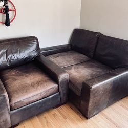 Brown Leather Living Room Sofa Furniture Set