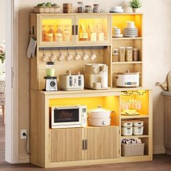 Itaar 45.3 inch Coffee Bar Cabinet, Bakers Rack with Power Outlet and Storage