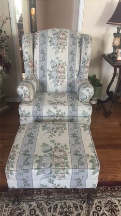 Floral Wingback Chair with Ottoman