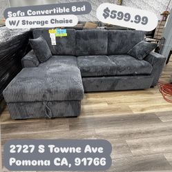 Sofa Convertible Bed With Storage Chaise 
