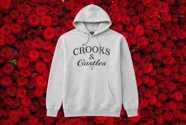 Crooks & Castles Gray Fleece Hoodie Cotton Blend Medusa Logo Graphic Mens L 🔥