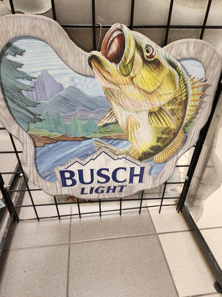 Busch Light Beer Bass Fish Logo Wood Sign