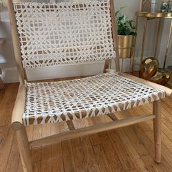 White Leather And Natural Wood Chair