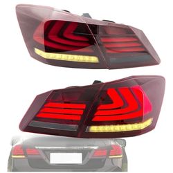 LED Tail Lights Assembly Compatible with Accord 9th Gen Sedan 2013 2014 2015 Rear Lamps with Sequential Turn Signal(Color:Red Smoked)