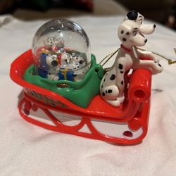 101 Dalmatians 1999 Christmas ornament plastic globe on a sled