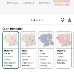 Personalized Initial Makeup Bag Trendy Stuff Leather Waterproof Cosmetic Bag Travel Toiletry Bag, Christmas/Thanksgiving/Halloween Gifts Makeup Organi