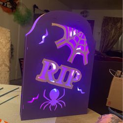 Purple Wooden Halloween Decor With Led Lights $20
