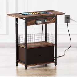 GiveBest End Table with Charging Station, Narrow Side Table with USB Ports and Outlets, Sofa Couch Table for Small Spaces, Slim Bedside T