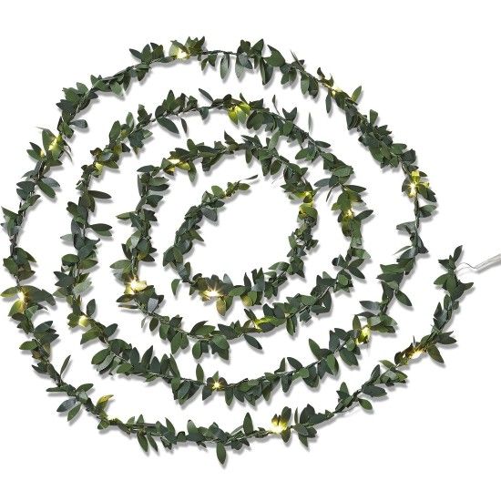 Green Laurel Leaf, String Lights battery operated (Set Of Two)