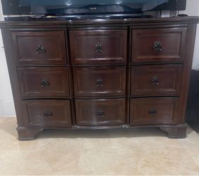 Solid Wood 9-Drawer Dresser – Dark Cherry Finish