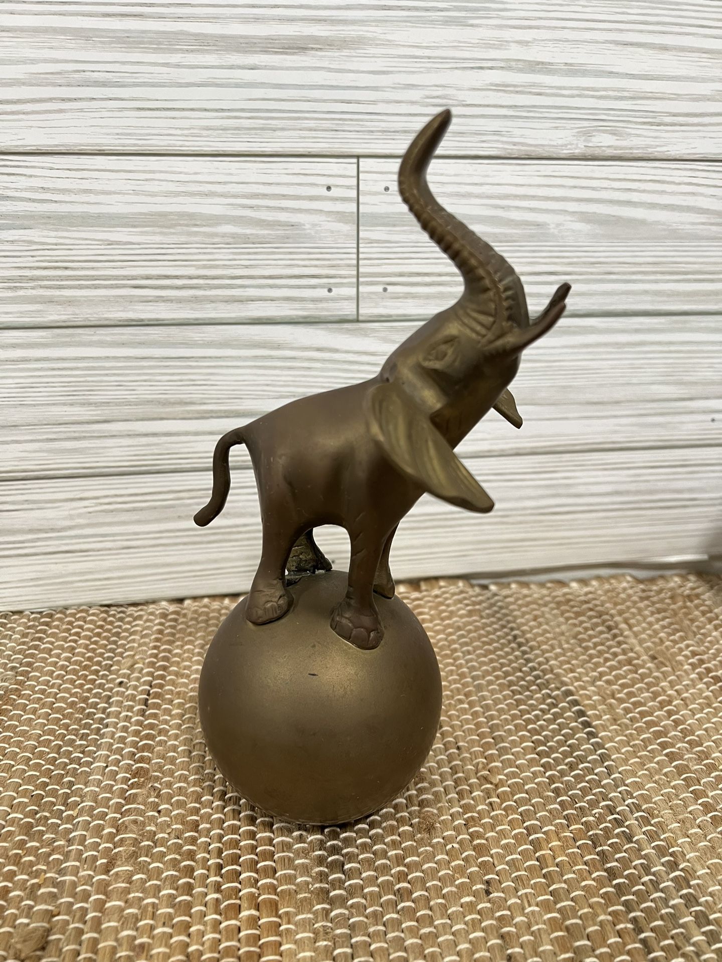Brass Elephant on Ball Figurine Statue 13"