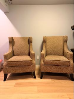 Pair of Geometric Pattern Wingback Accent Chairs