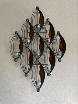 Large Metal 9-Candle Wall Sconce Decor